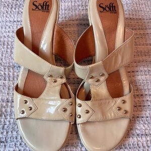 Söfft Cream Patent Leather Studded Slide Sandals